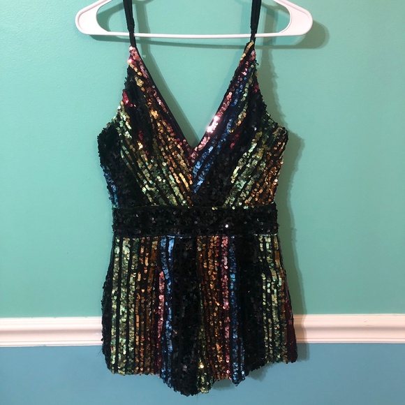 Black and Multicolor Sequin Romper - Picture 1 of 4